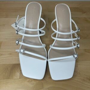 The Drop White Rhinestone Heart Heels Size 9.5 Square Toe Mule NWT